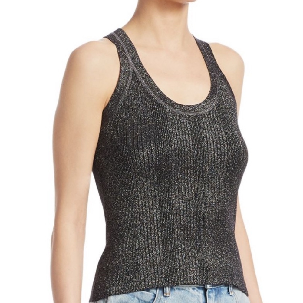 Alexander Wang Metallic Black Tank Top Ribbed Racerback Size Xs